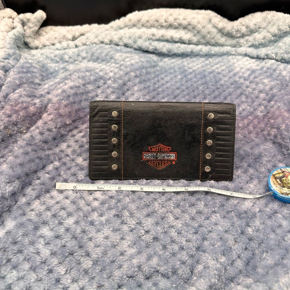 Harley-Davidson Black Wallet with Orange Logo and Silver Studs